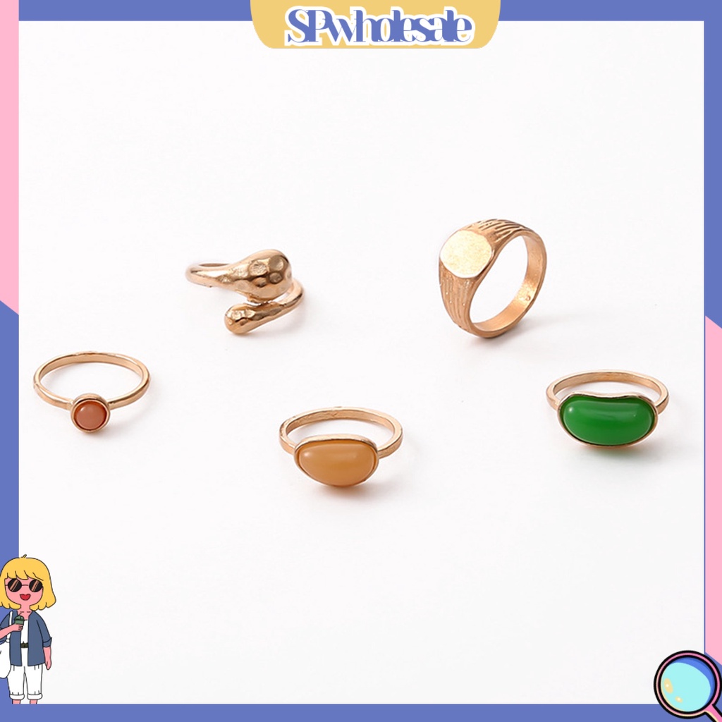 <SPwholesale> Bộ 5 Nhẫn Hợp Kim Đính Đá Quý Nhân Tạo Sang Trọng