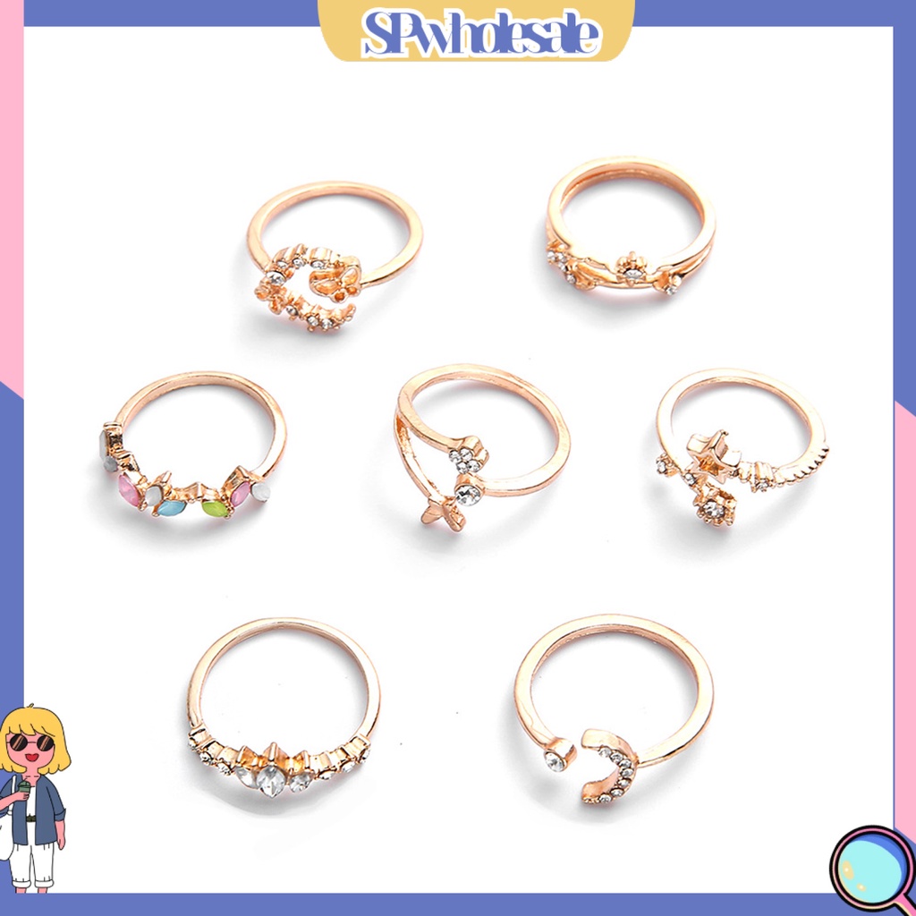 <SPwholesale> Set 7 Nhẫn Hở Hình Hoa Bướm Trọng Lượng Nhẹ Thoải Mái Không Dễ Vỡ