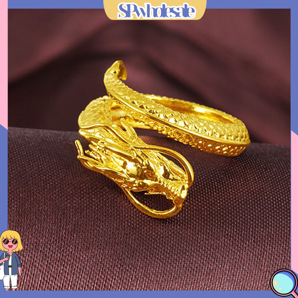 &lt;SPwholesale&gt; Nhẫn Hở Chạm Khắc Hình Rồng Phong Cách Vintage Cho Nam