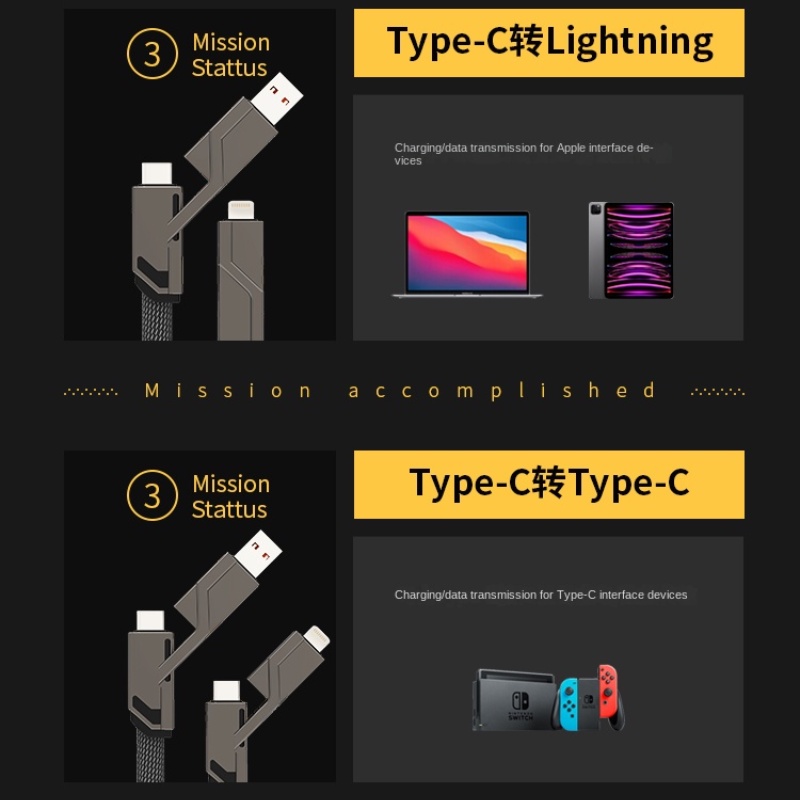Dây Cáp Sạc Nhanh USB Loại C 4 Trong 1 Cho Samsung Xiaomi OPPO Điện Thoại Máy Tính Bảng iPhone iPad
