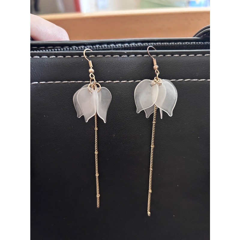 Khuyên Tai Dáng Dài Mặt Tròn Đính Hoa Tua Rua Phong Cách Hàn Quốc Mới