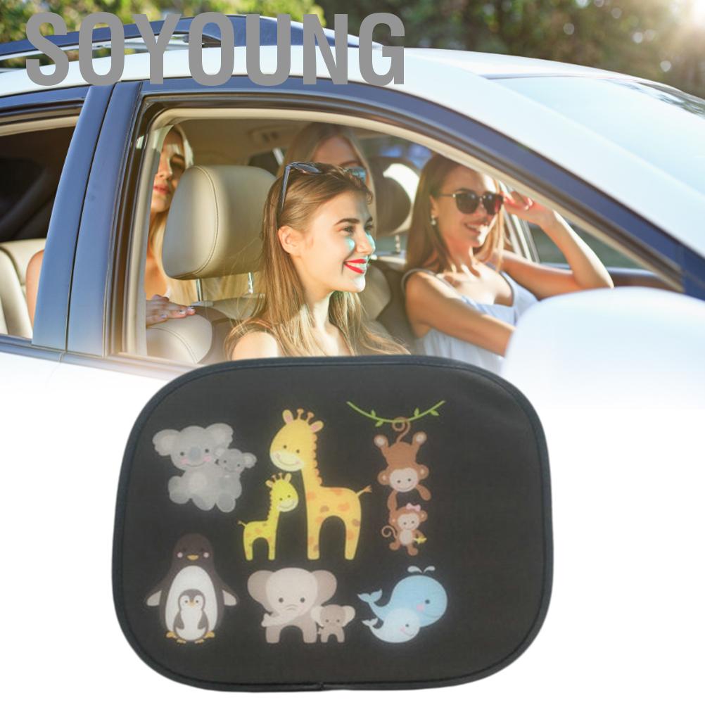 Soyoung 2Pcs Car Window Shades for Baby Cartoon PVC Electrostatic Film Side Sun Shade Sticker