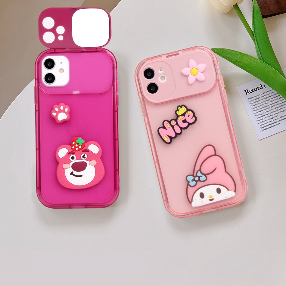 Ốp Điện Thoại Nắp Gập Tráng Gương 3D Dễ Thương Cho iPhone 11 12 13 14 Pro MAX Mini 6 S 7 8 Plus X XR XS MAX SE 2020 11Pro