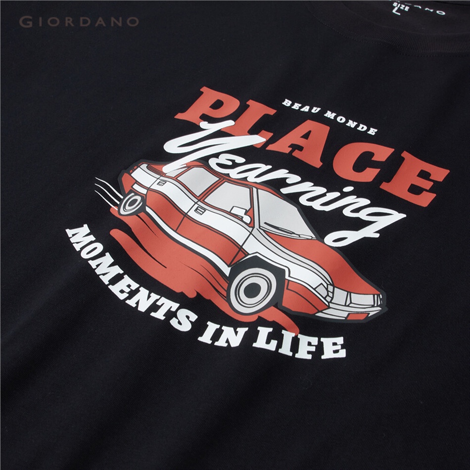 Áo thun GIORDANO 90093202 100% cotton cổ tròn tay ngắn in hình cho nam