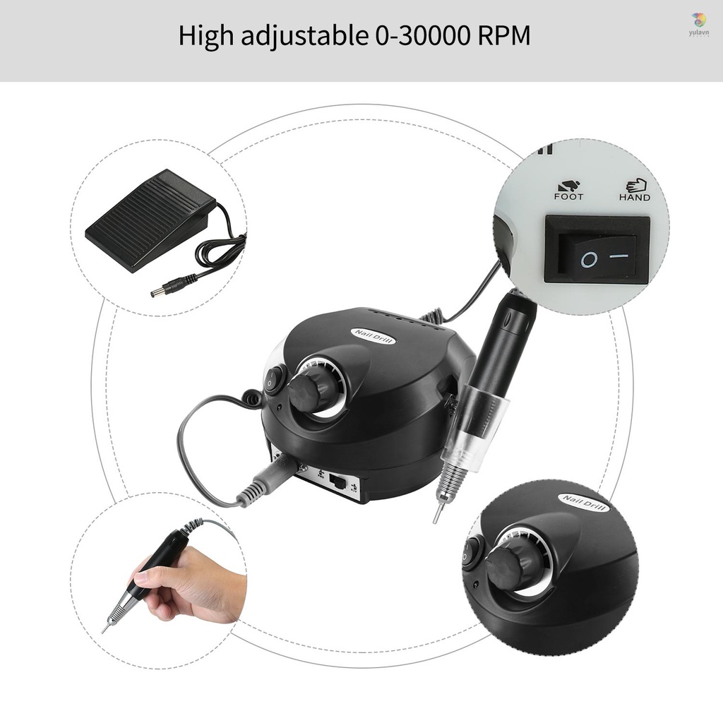 Máy Mài Móng Tay Chuyên Nghiệp 30000RPM E-Ple Phích Cắm EU Tiện Dụng Đen