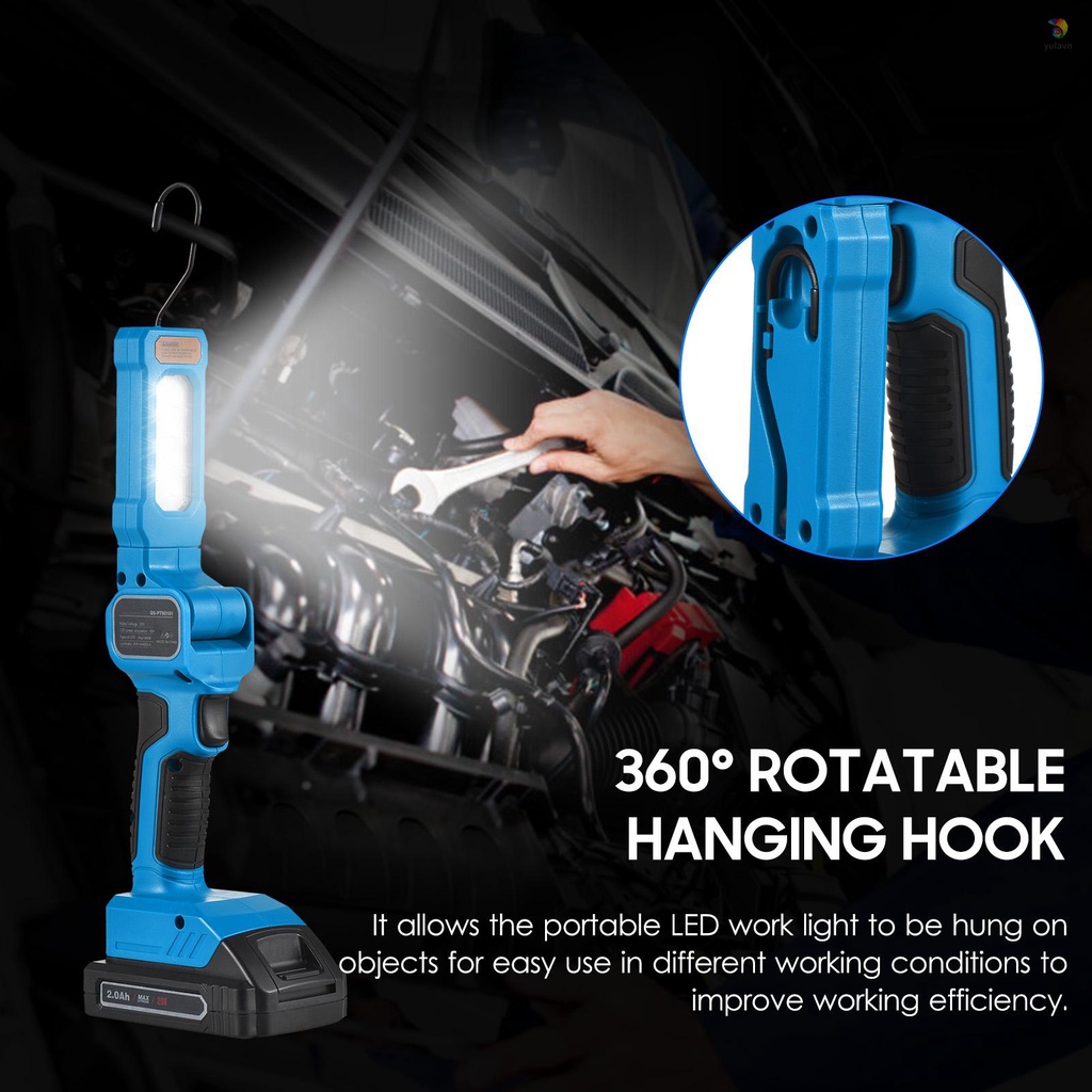Đèn LED 20V Cầm Tay Không Dây Có Thể Sạc Lại Kèm Móc Pin 2.0Ah Dùng Để Sửa Chữa / Đi Cắm Trại