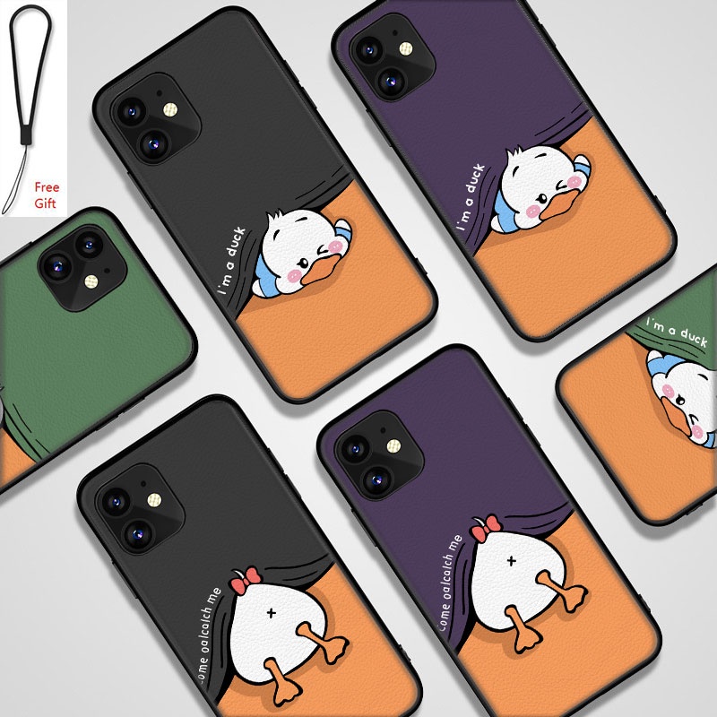 Ốp Điện Thoại Chống Sốc Hình Vịt Có Dây Đeo Cho iPhone 11 XR XS 5 5S 6 6S 7 / 8 / SE 2020 Plus