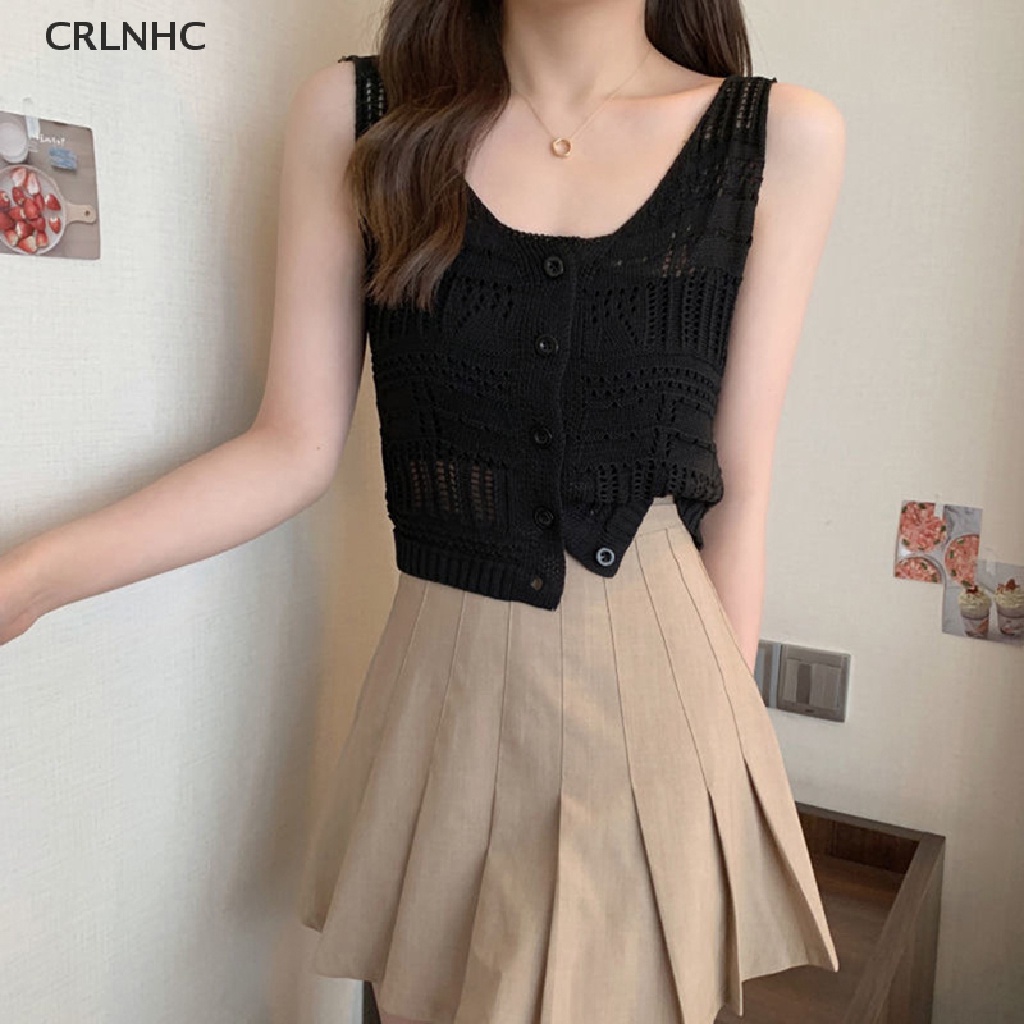 Áo croptop dệt kim CRLNHC không tay thời trang cho nữ