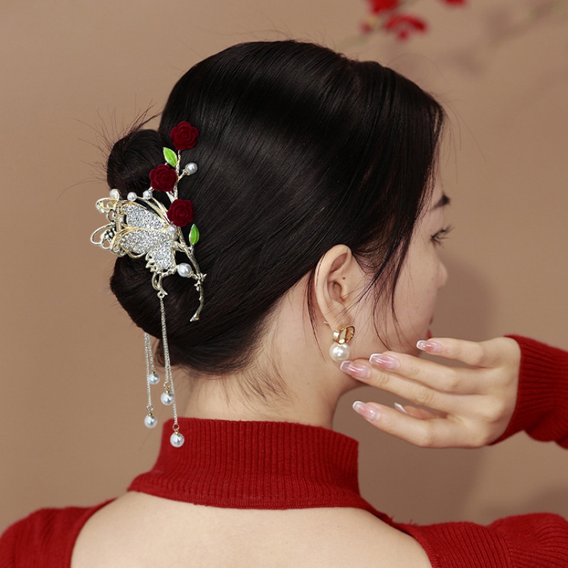 Kẹp Tóc Hình Bướm Hoa Hồng Vàng Phong Cách Mới 2023