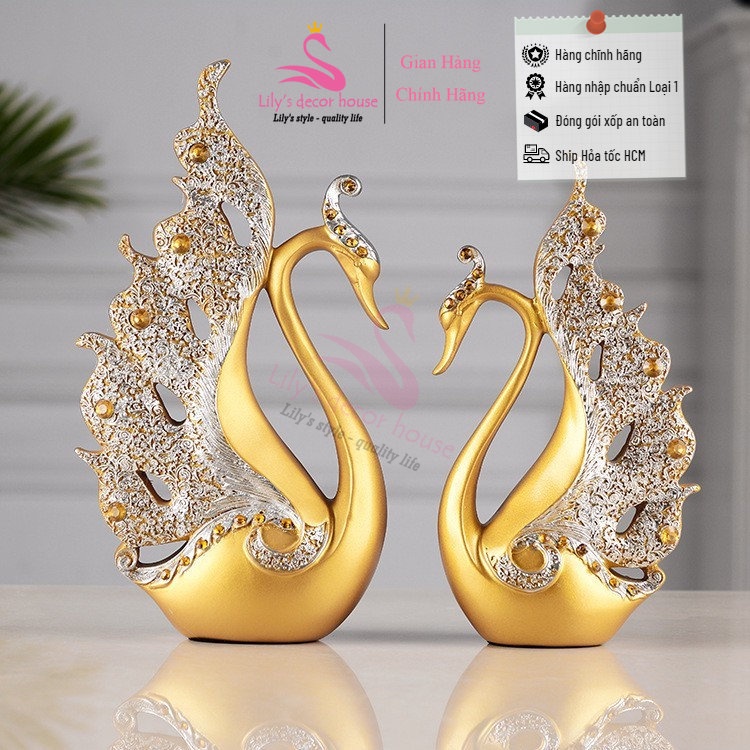 Đôi Thiên Nga Uyên ương Tượng trang Trí Lily's decor House decor phòng khách phòng ngủ kệ tủ quà tặng đám cưới Tân gia