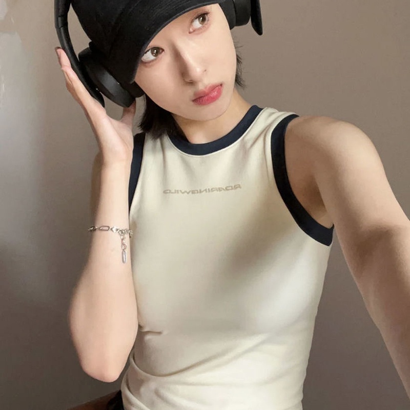 IELGY    Áo Không Tay Không Đường May Khối Màu Ôm Dáng Phong Cách retro Dành Cho Nữ