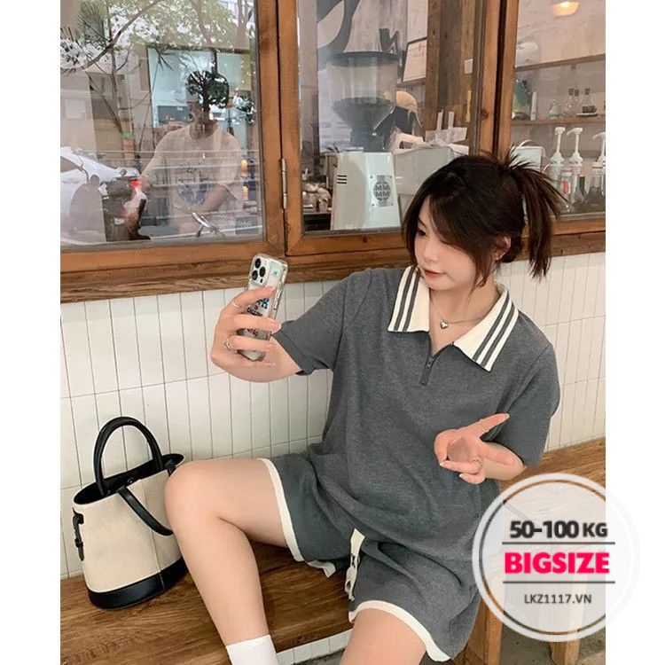 Set bộ đồ nữ bigsize Áo thun polo form rộng tay ngắn cổ tròn kết hợp quần short nữ quần đùi quần thể thao lưng cao cạp cao chữ a mùa hè Phong cách Hàn Quốc Thời Trang Quần áo nữ đi Chơi sang chảnh cá tính cho người mập béo