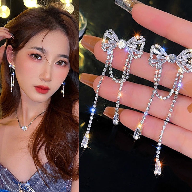 Bông Tai Dáng Dài Hình Bướm Đính Đá Thời Trang Cho Nữ