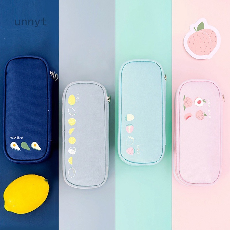 Túi Đựng Bút Bằng Vải Canvas In Hình Trái Cây Sáng Tạo Đa Năng Dành Cho Học Sinh Ốp