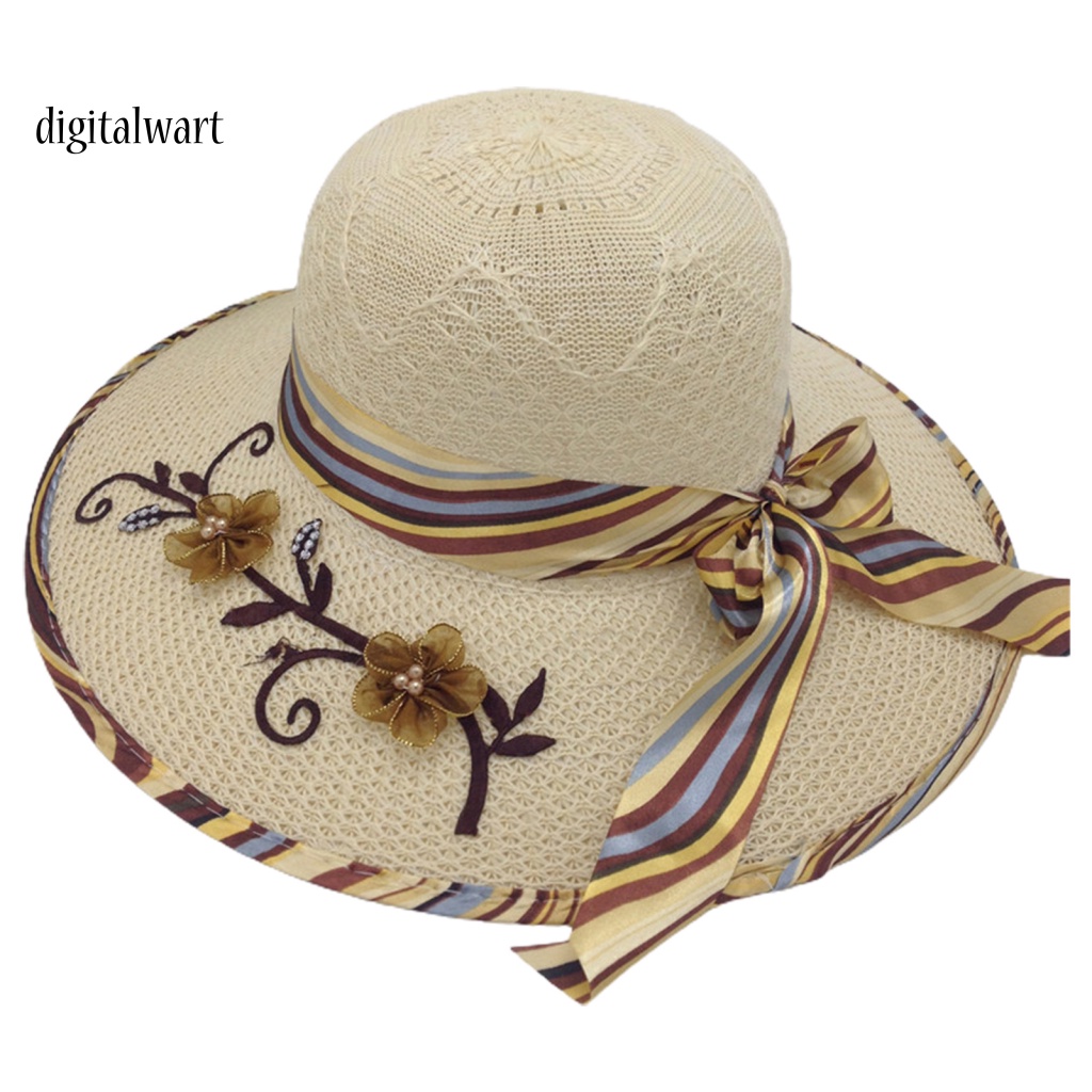 Kỹ Thuật Số| Mũ Cói Rộng Vành Đính Nơ Ruy Băng Xinh Xắn Thời Trang