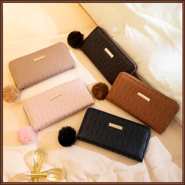 Ví Da Pu Cầm Tay Dáng Dài Thêu Họa Tiết Xinh Xắn Thời Trang Cho Nữ