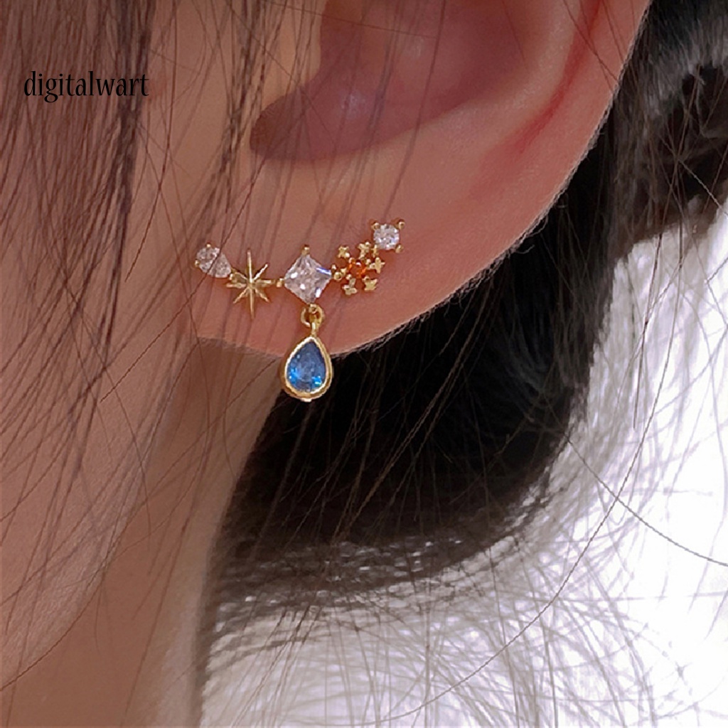 Kỹ Thuật Số| Bộ Vòng cổ + Bông Tai Đính Đá Zircon Hình Giọt Nước Bằng Đồng Bạc Chống Mài Mòn Thời Trang