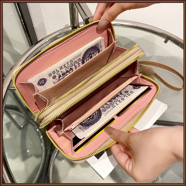 Ví Da Pu Màu Trơn Dáng Dài Có Khóa Kéo Đôi Thời Trang Cho Nữ