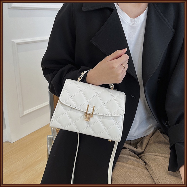 Túi Xách Da Nhân Tạo Màu Trơn Họa Tiết Thêu Hình Thoi Đơn Giản Thời Trang Cho Nữ