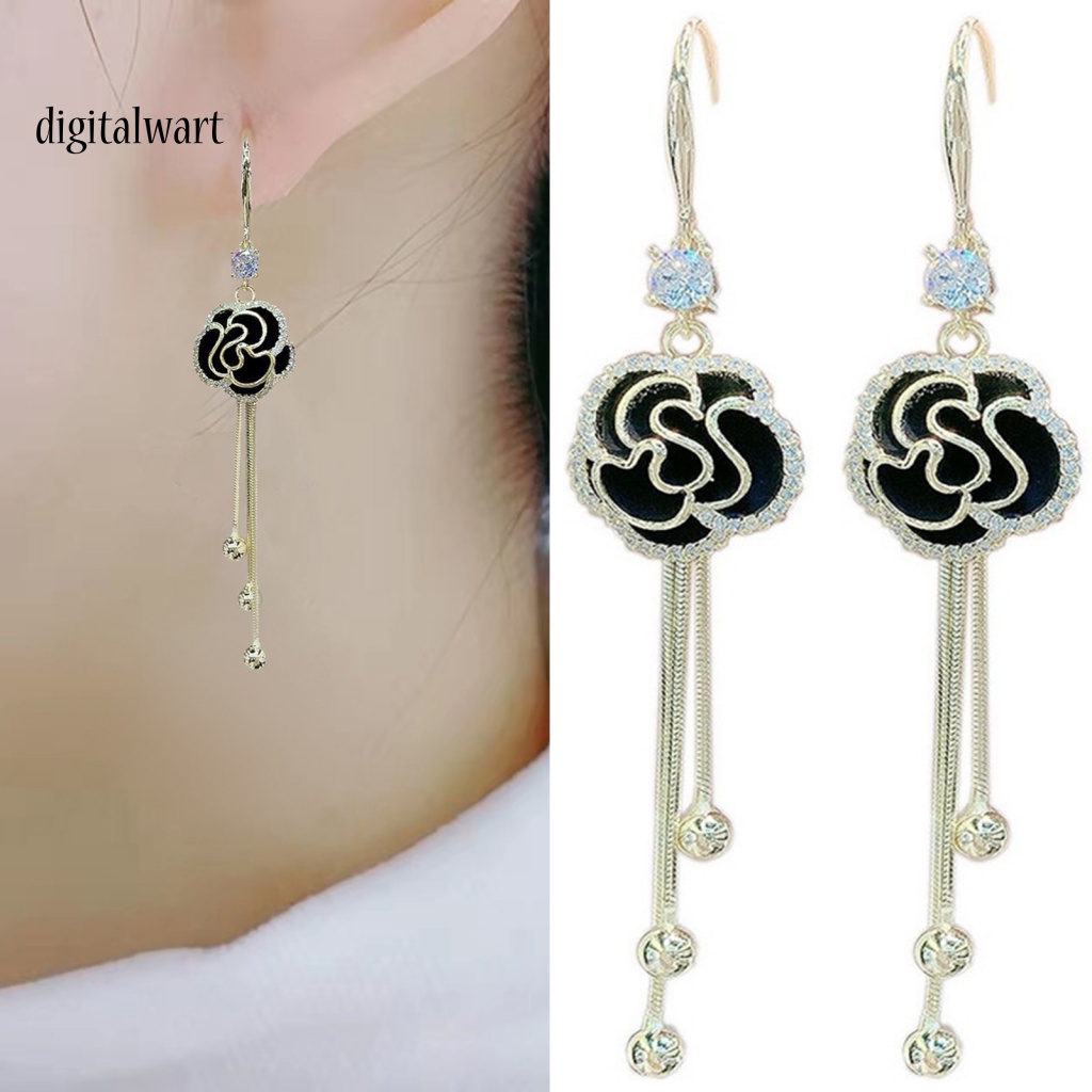 Kỹ Thuật Số| 1 Đôi Bông Tai Dáng Dài Hình Hoa Hồng Đính Đá Phong Cách Hàn Quốc