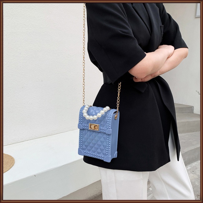 Túi Đeo Chéo Hình Vuông Cỡ Nhỏ Phối Dây Đeo Sợi Xích Thời Trang Cho Nữ