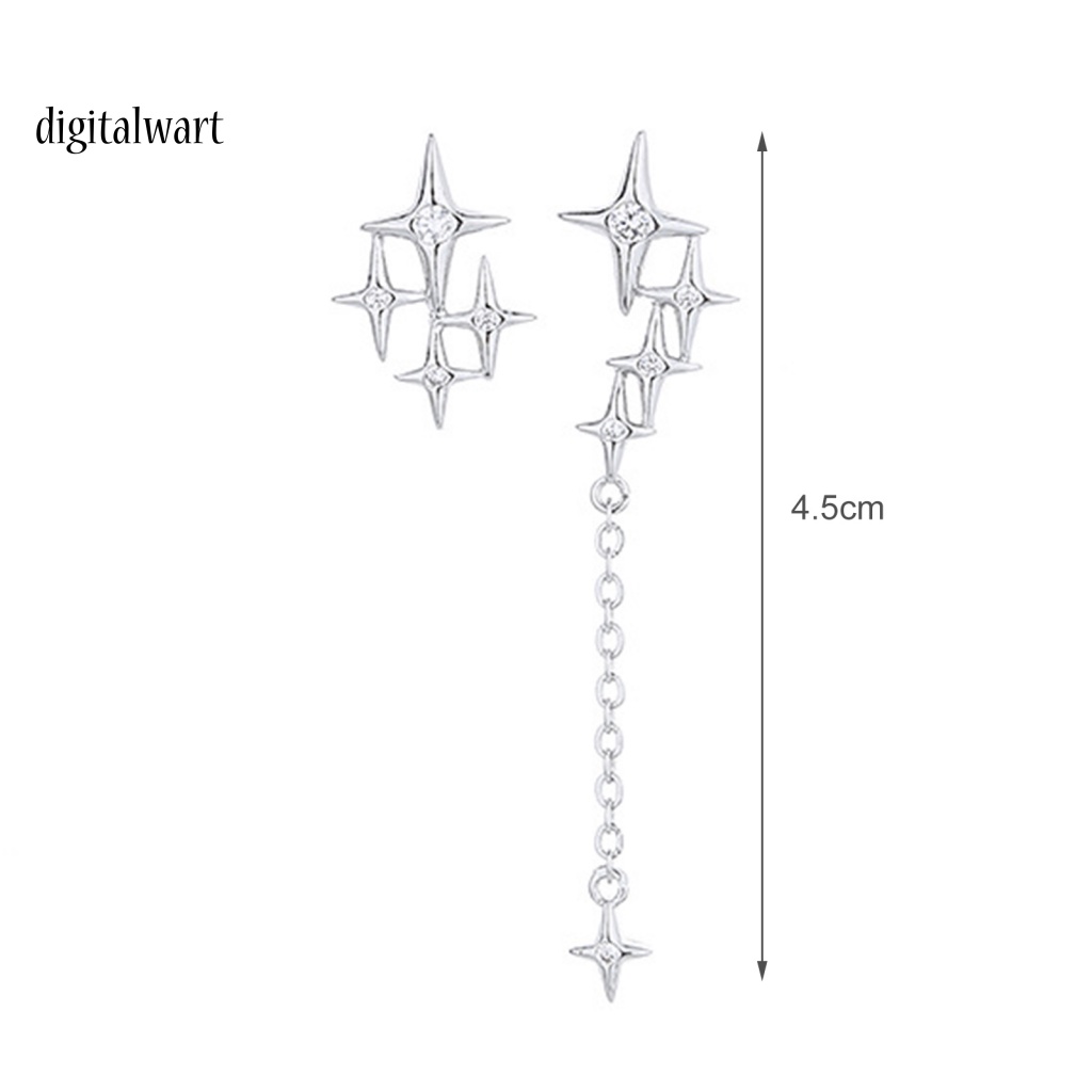 Kỹ Thuật Số| 1 Đôi Bông Tai Dạng Xích Mạ Bạc Dáng Dài Hình Ngôi Sao Lấp Lánh Thời Trang Dự Tiệc