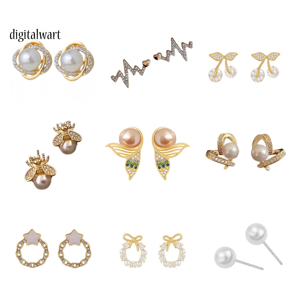 Kỹ Thuật Số| 1 Cặp Bông Tai Đính Đá Ngọc Trai Giả Bắt Mắt Dễ Phối Đồ Thời Trang Cho Nữ