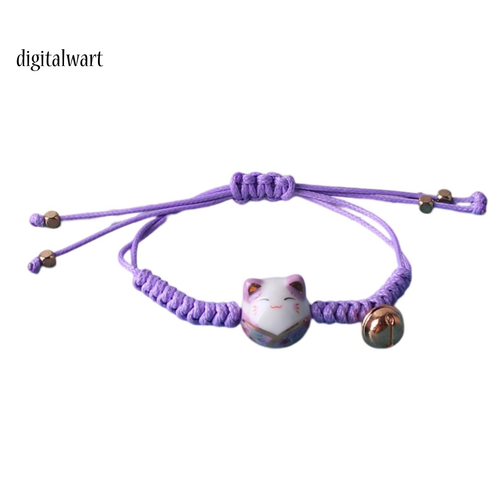 Kỹ Thuật Số| Vòng Tay Dây Bện Phối Hạt Gốm Gắn Chuông Nhỏ Điều Chỉnh Được Làm Bằng Tay Trang Trí Hình Mèo Dành Cho Cuộc Sống Hàng