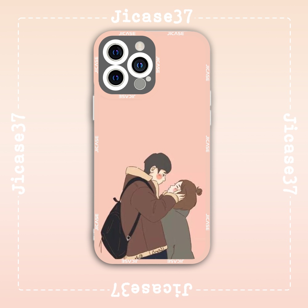 Ốp lưng iphone cạnh vuông Jicase Couple Cartoon Cặp Đôi Hoạt Hình Cartoon