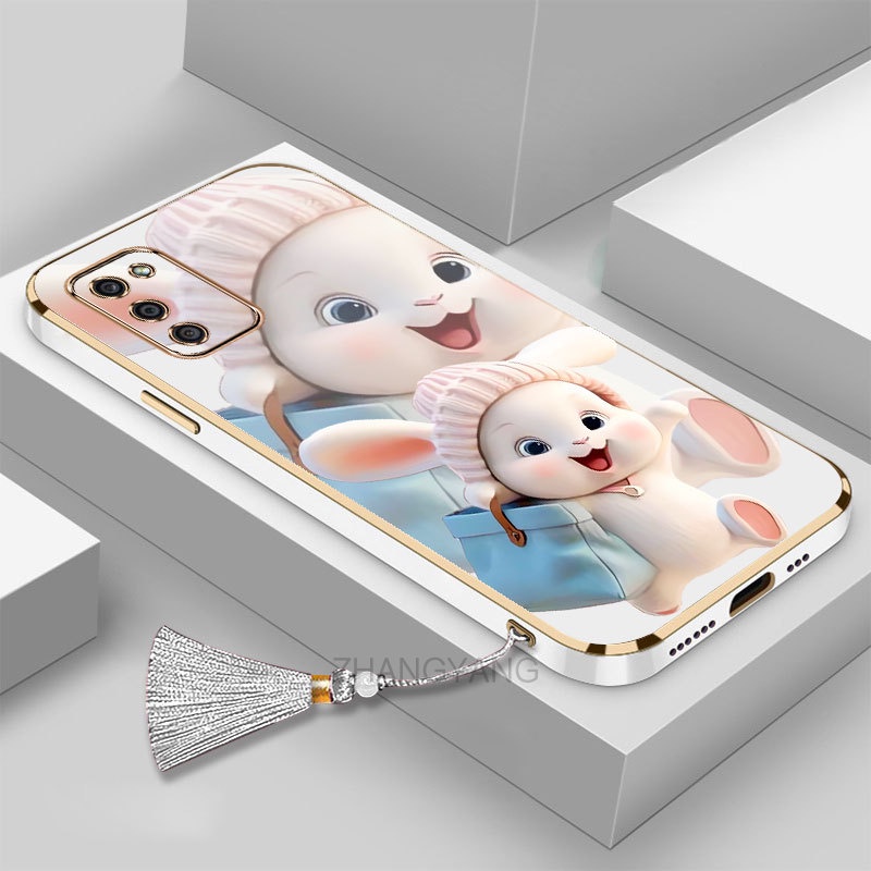 Ốp lưng Samsung a02s a03s Silicon Viền Thẳng Họa Tiết Chú Thỏ Nhiều Màu Dễ Thương Kèm Dây Đeo Cho Samsung a02s a03s