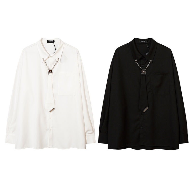 Áo Sơ Mi Tay Dài Phối Dây Xích Kim Loại Thời Trang Đường Phố Cá Tính Cho Nam