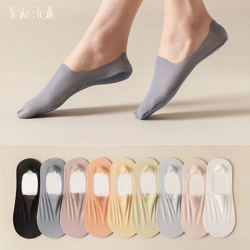 Take Talk Vớ Thuyền Bằng Cotton Lụa Lạnh Mỏng Và Silicone Chống Trượt Miệng Nông Cho Nữ