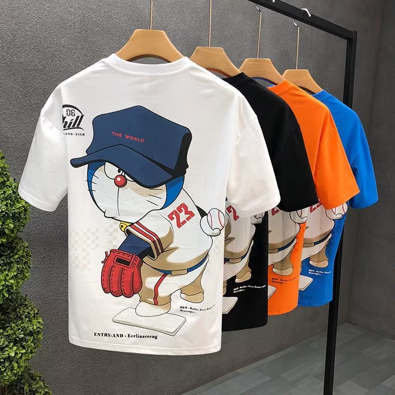 Áo Thun Cotton Ngắn Tay Cổ Tròn In Họa Tiết Hoạt Hình Phong Cách Hàn Quốc Cho Nam Cỡ S-5XL