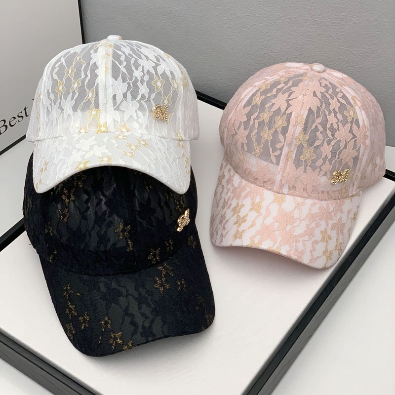 Mũ Lưỡi Trai Chống Nắng Phối Ren Đính Đá Phong Cách Hàn Quốc Thời Trang Xuân Hè Cho Nữ