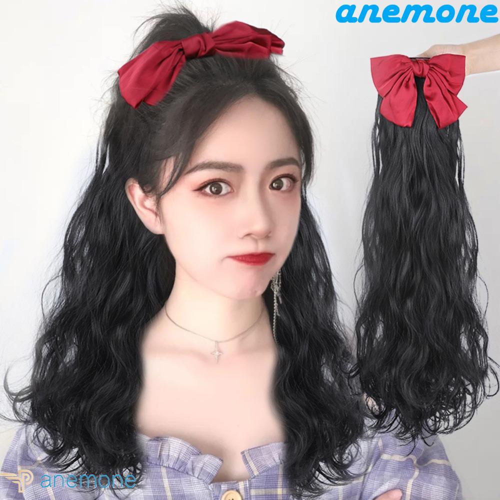 Tóc Giả Thắt Nơ Ruy Băng Gợn Sóng Chất Lượng Cao Dễ Thương Dành Cho Nữ