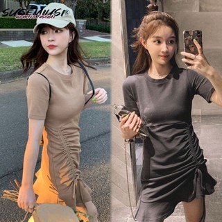 Đầm Chữ A Tay Ngắn Phối Dây Rút Thời Trang Mùa Hè Mới Cho Nữ
