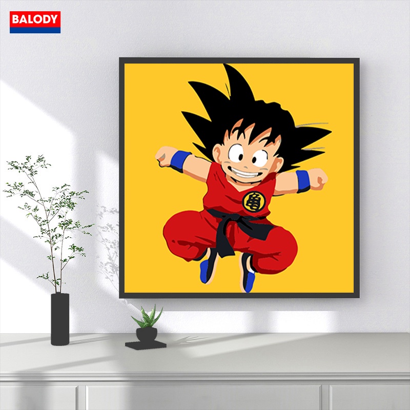 Tranh Sơn dầu Số hóa Songoku 7 viên ngọc rồng đẹp có khung BALODY 20x20cm treo tường