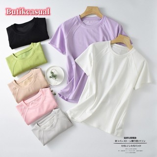 Áo thun cotton lỏng nữ tay ngắn dáng rộng cổ tròn co giãn áo thun khâu áo mùa xuân hè mới Đồng bằng áo thun nữ Áo sơ mi thường ngày
