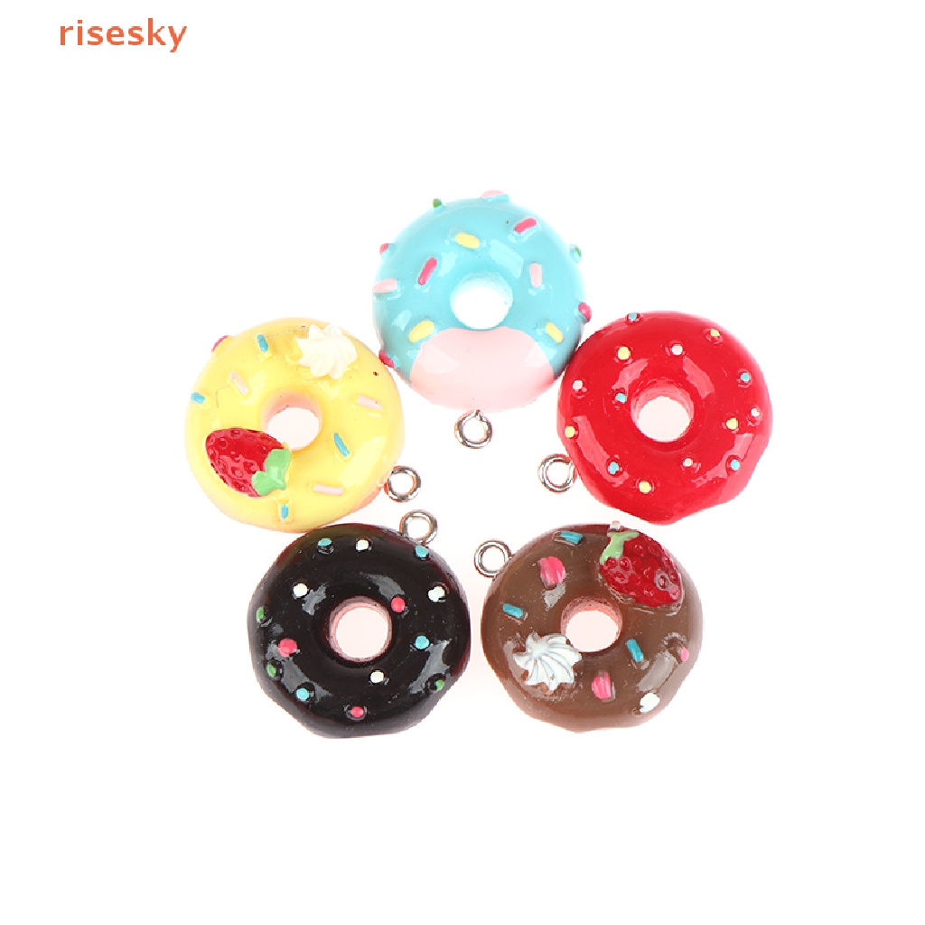 [risesky] Set 10 Phụ Kiện Làm Trang Sức Hình Bánh Donut Rỗng Bằng Nhựa Resin Dễ Thương