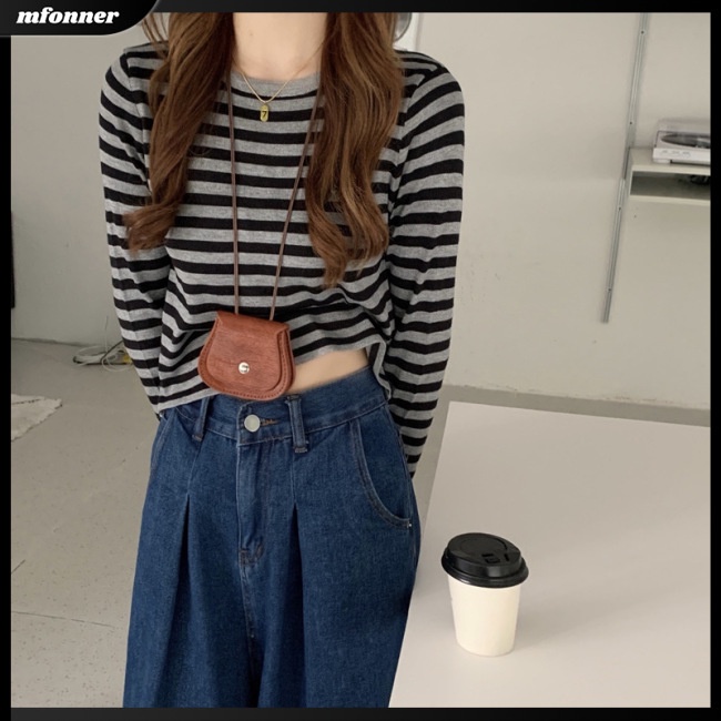 Áo Sweater Nữ Tay Dài Kẻ Sọc Ngang Thời Trang