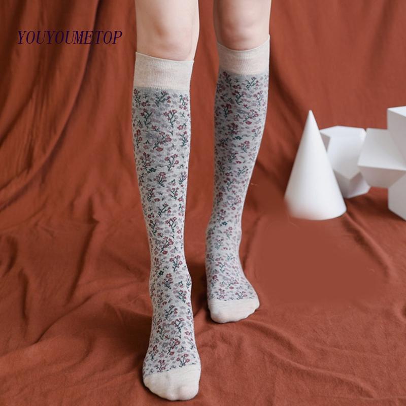 Đôi Vớ Cotton Dài Qua Gối In Họa Tiết Hoa Nhỏ Phong Cách Harajuku Nhật Bản Dành Cho Nữ