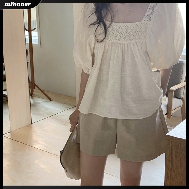 Áo Kiểu Tay Phồng Cổ Vuông Màu Trơn Thời Trang Cho Nữ