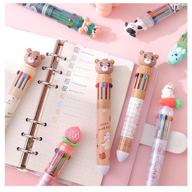 Bút Bi Bấm Nhiều Màu Đa Năng Họa Tiết Hoạt Hình Dễ Thương Cho Nữ