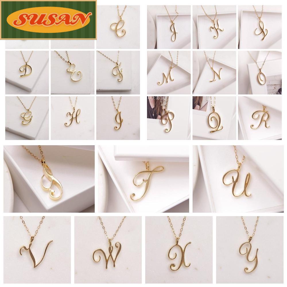 Susans Vòng cổ Mặt Chữ Cái Tối Giản Cho Nữ|Bảng Chữ Cái Mạ Kim Loại Mạ 26 Chữ Cái