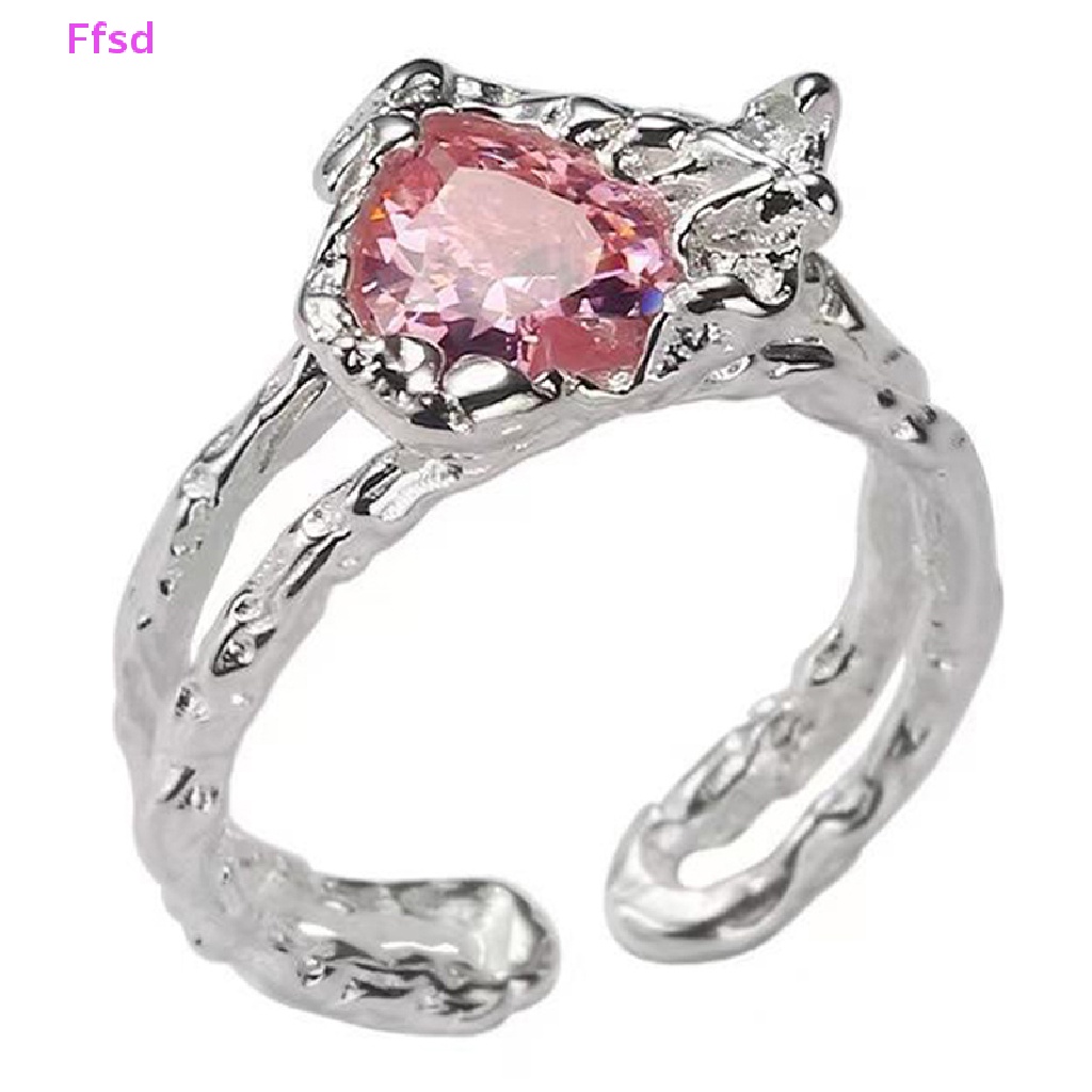{Ffsd} Nhẫn Hở Hình Trái Tim Pha Lê Hồng Kiểu Hình Học Sáng Tạo Đính Đá Zircon Lấp Lánh Vintage Y2K Bán Chạy Cho Nữ
