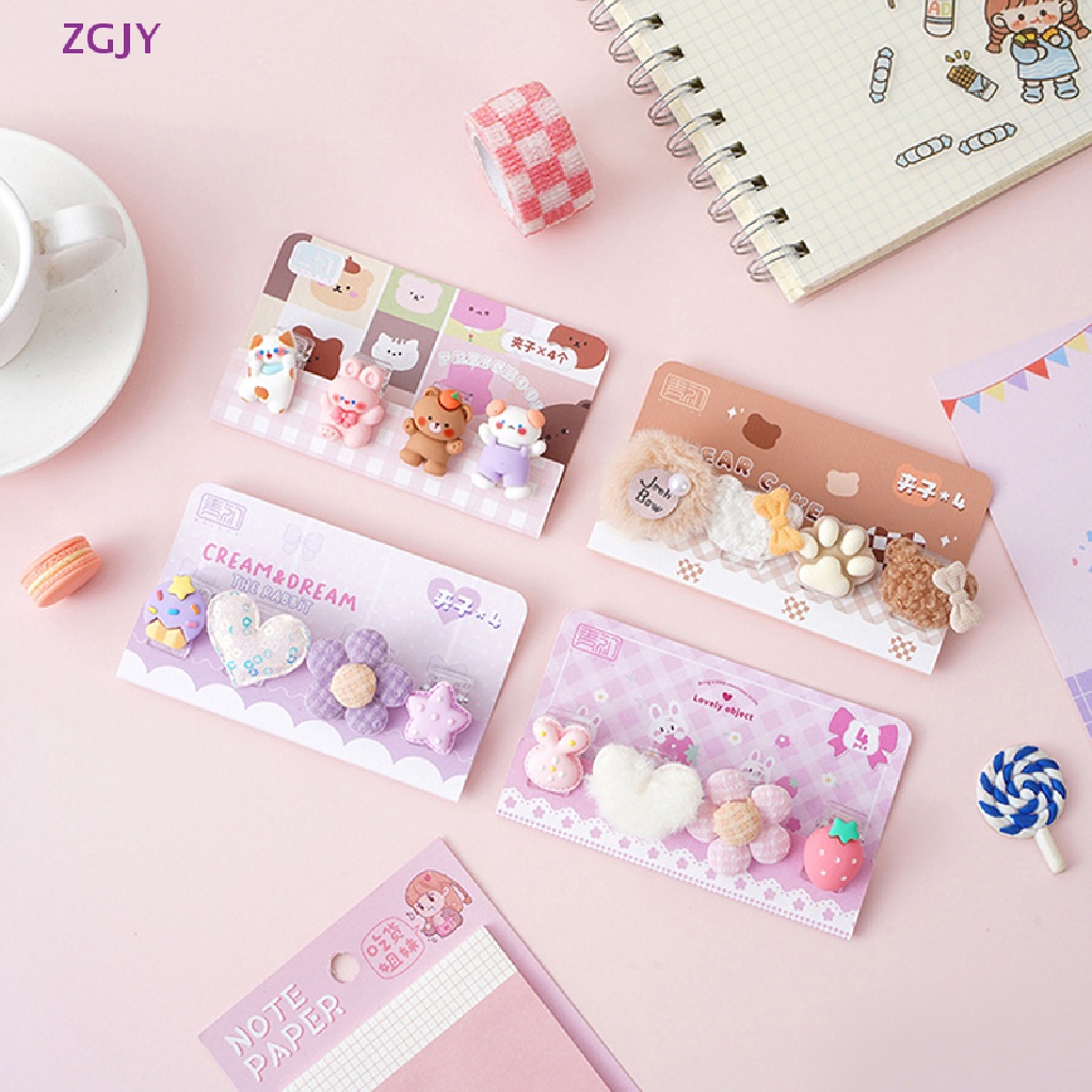 Set 4 Kẹp Sách Bằng Acrylic Hình Gấu / Thỏ Dễ Thương Trang Trí Sổ Tay / Để Bàn Cho Học Sinh Mới