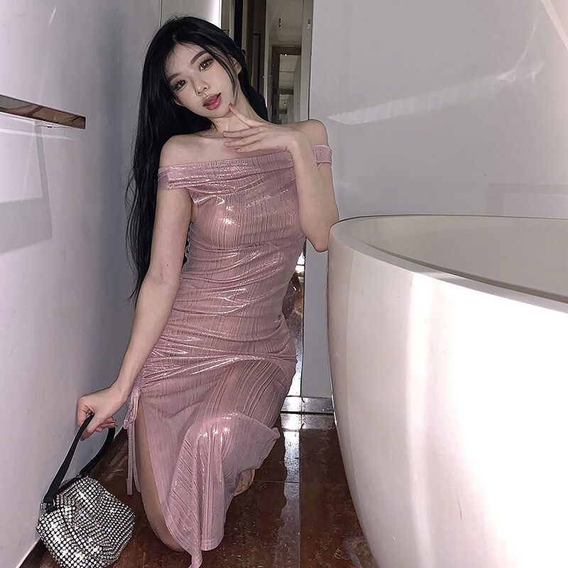 Kliou 2023 Mới Đầm Midi Ôm Dáng Không Tay Xẻ Tà Cao Quyến Rũ Thời Trang Cho Nữ Kliou 2023