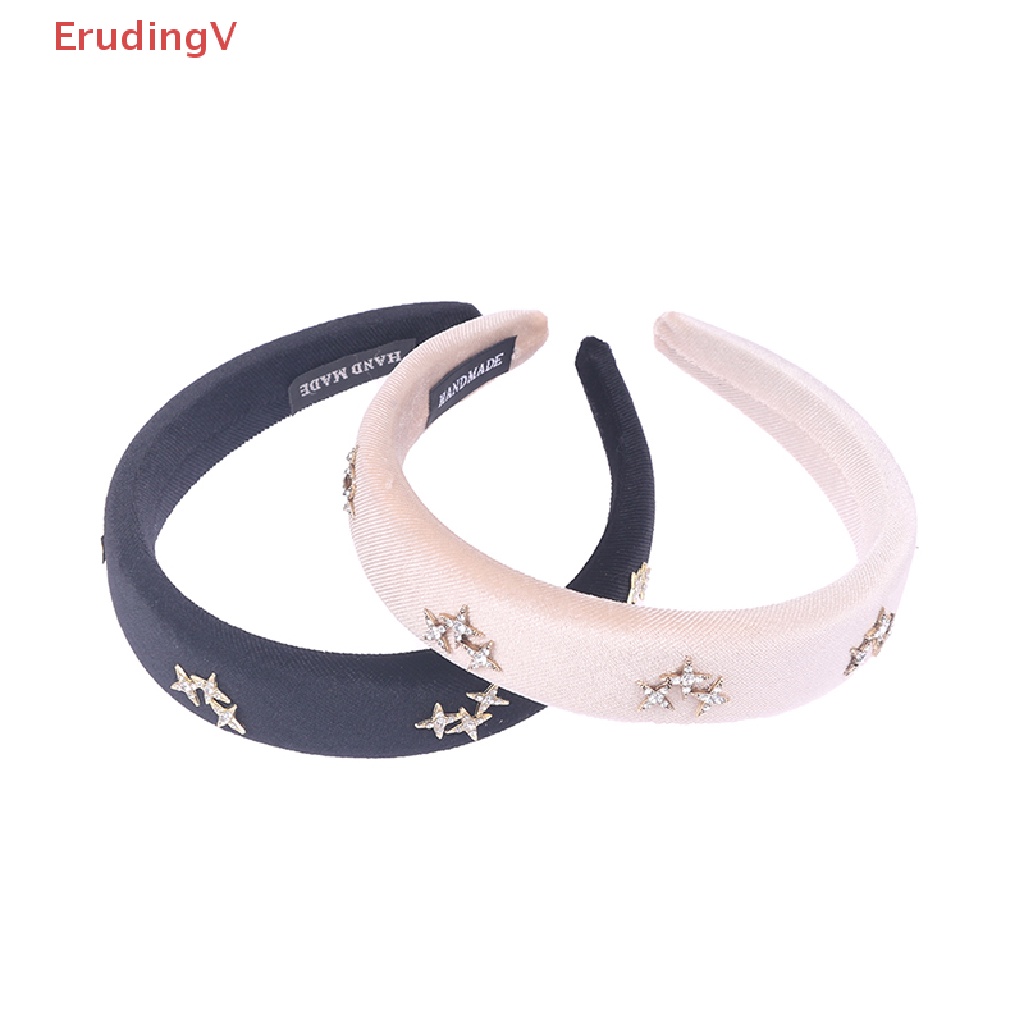 [ErudingV] Băng Đô Nhung Đen Vành Rộng Đính Đá Sáng Bóng Cổ Điển Cho Nữ [Mới]