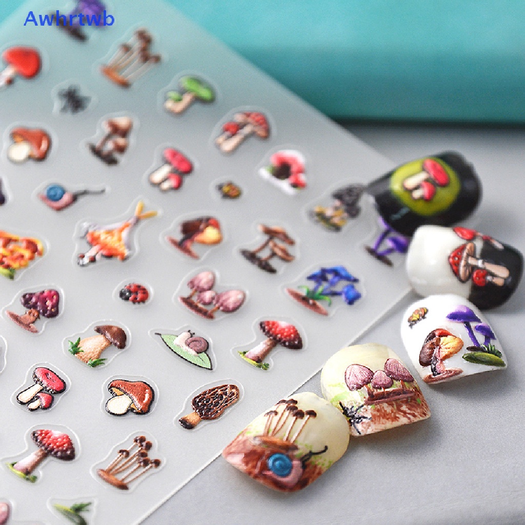 Miếng Dán Trang Trí Móng Tay Hình Nấm 5D Nhiều Màu Sắc Mới