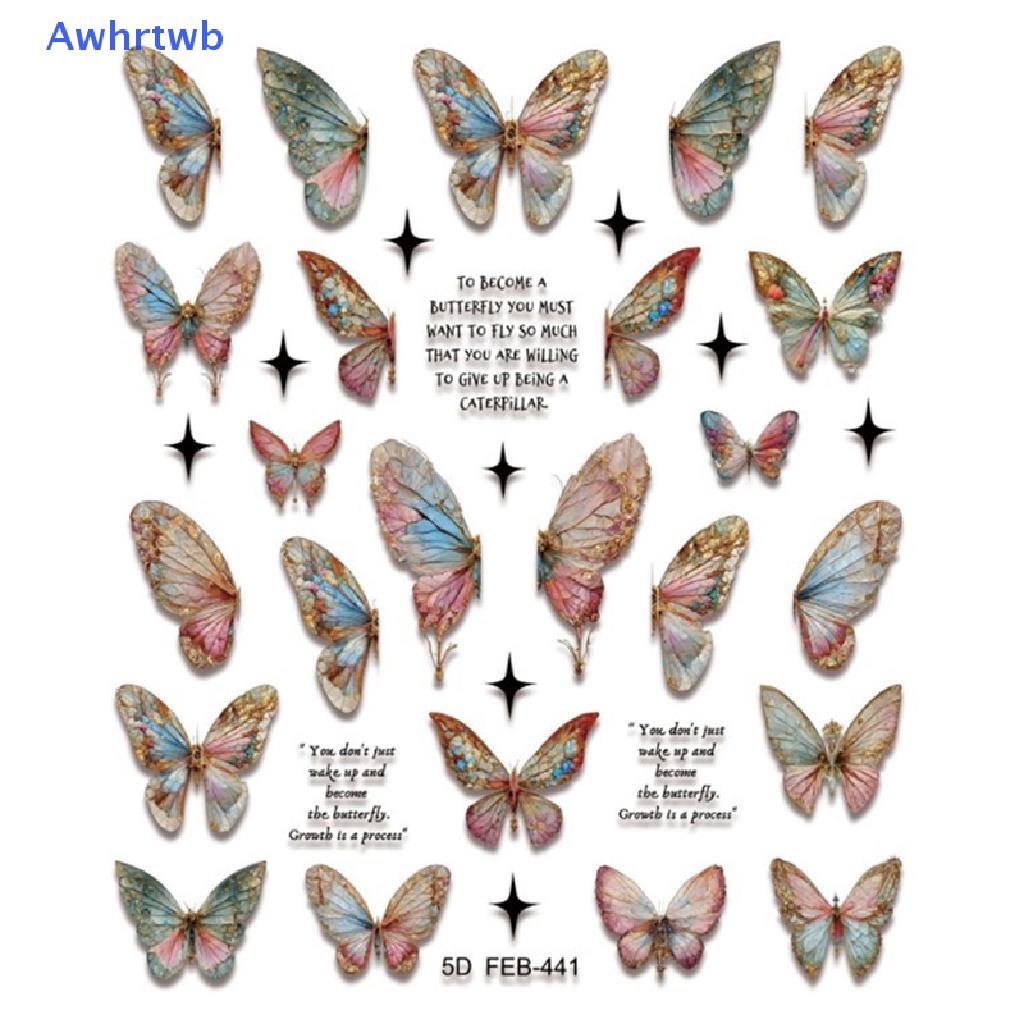 1 Tờ Sticker Dán Móng Tay Hình Bướm 5D Mới